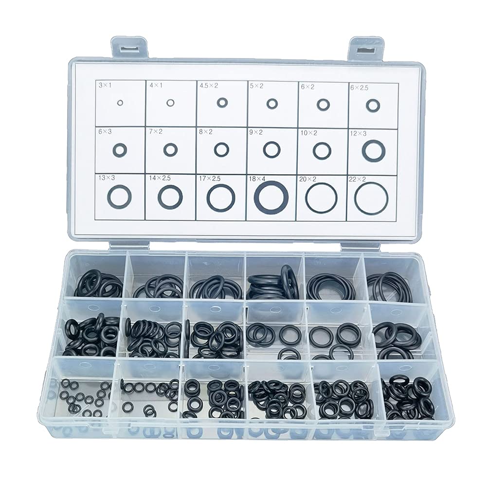 JUHONNZ Rubber O-Ring,225 PCS O Ring Set O-Ring Washer Gaskets Rubber Tap Washer Seals O Rings Washer Connectors for Hydraulic Machinery Pipelines 18 Sizes Black