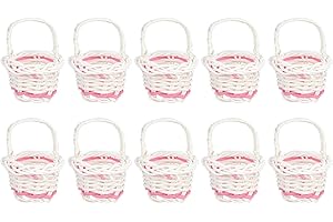 Alipis Miniature Woven Baskets with Handles,10pcs Easter Plastic Oval Wicker Candy Baskets Dollhouse Rattan Serving Tray Tiny Picnic Baskets for Wedding Party Favors White