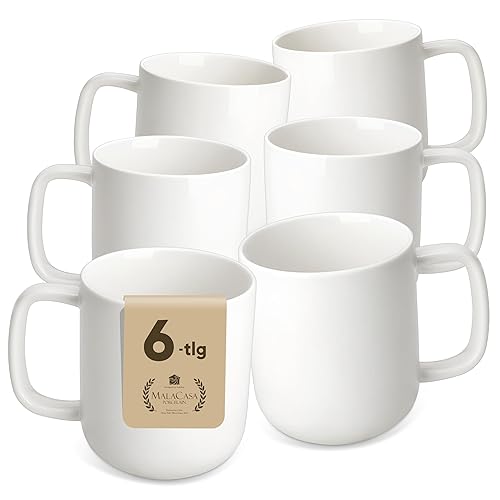 MALACASA Mugs Sets of 6, 11 OZ/330ML Ceramic Mugs Set of 6 with Handle, Cups for Latte, Hot Tea, Cappuccino, Mocha, Cocoa, Dishwasher & Microwave Safe, Gift Set, Ivory White, Luna Serie
