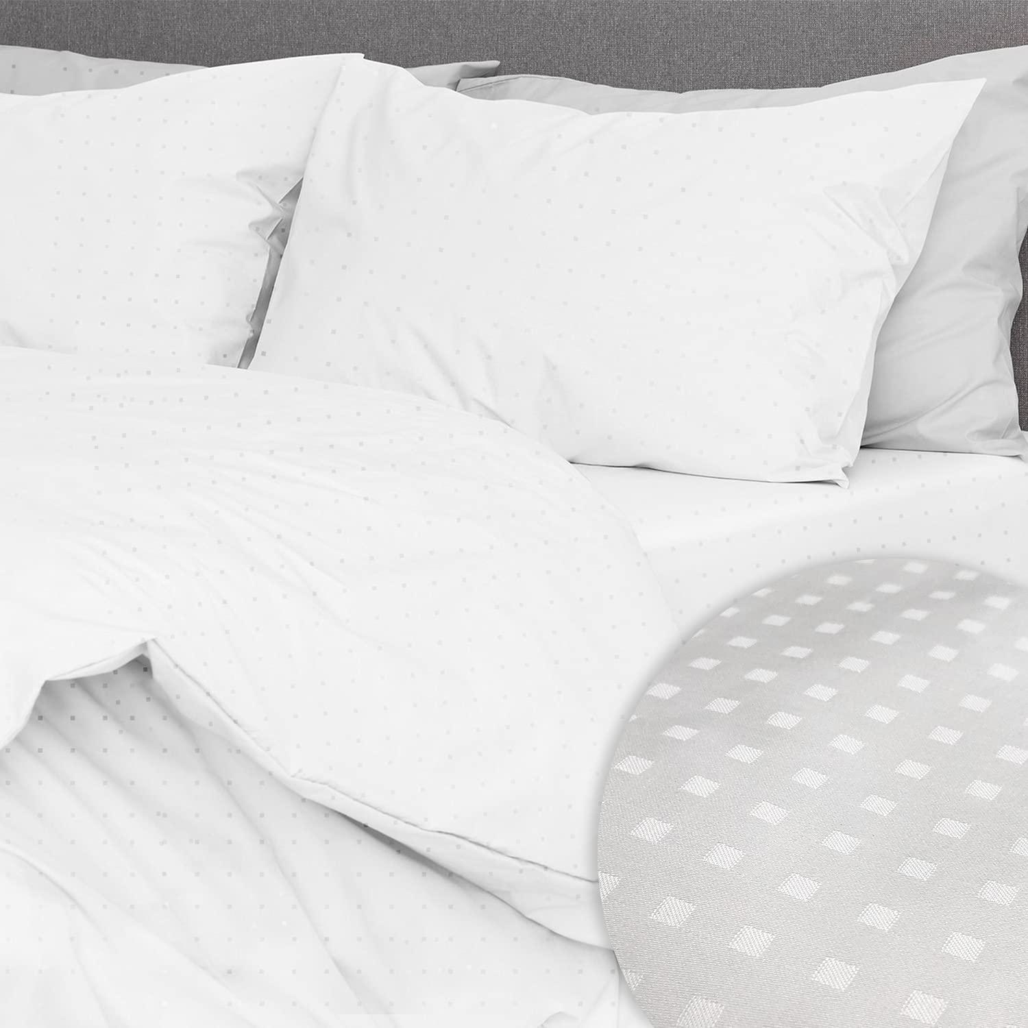 Pizuna Pure Combed Cotton Housewife Pillowcases 2 Pack White Damask Dots 48x74cm, 600 Thread Count 100% Long Staple Combed Cotton Pillow Cover, Soft Sateen Housewife Pillow Cases