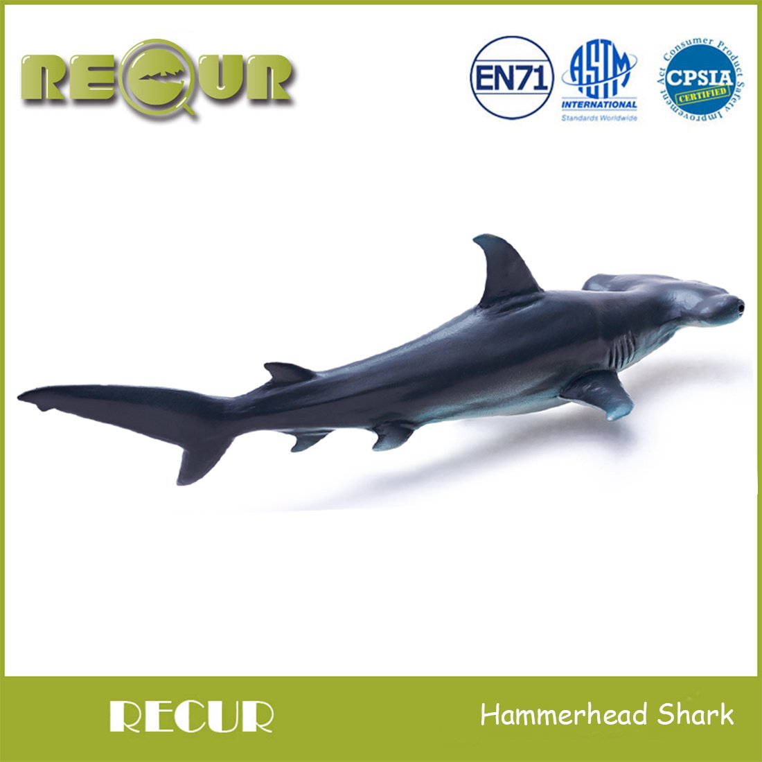 RECUR Toys Hammerhead Shark Figure Toys, Hand-Painted Skin Texture Ocean Shark Figurine Collection-10.8inch Realistic Design Shark Replica 1:15 Scale, Gift for Collectors and Boys Kids , Ages 3 And Up