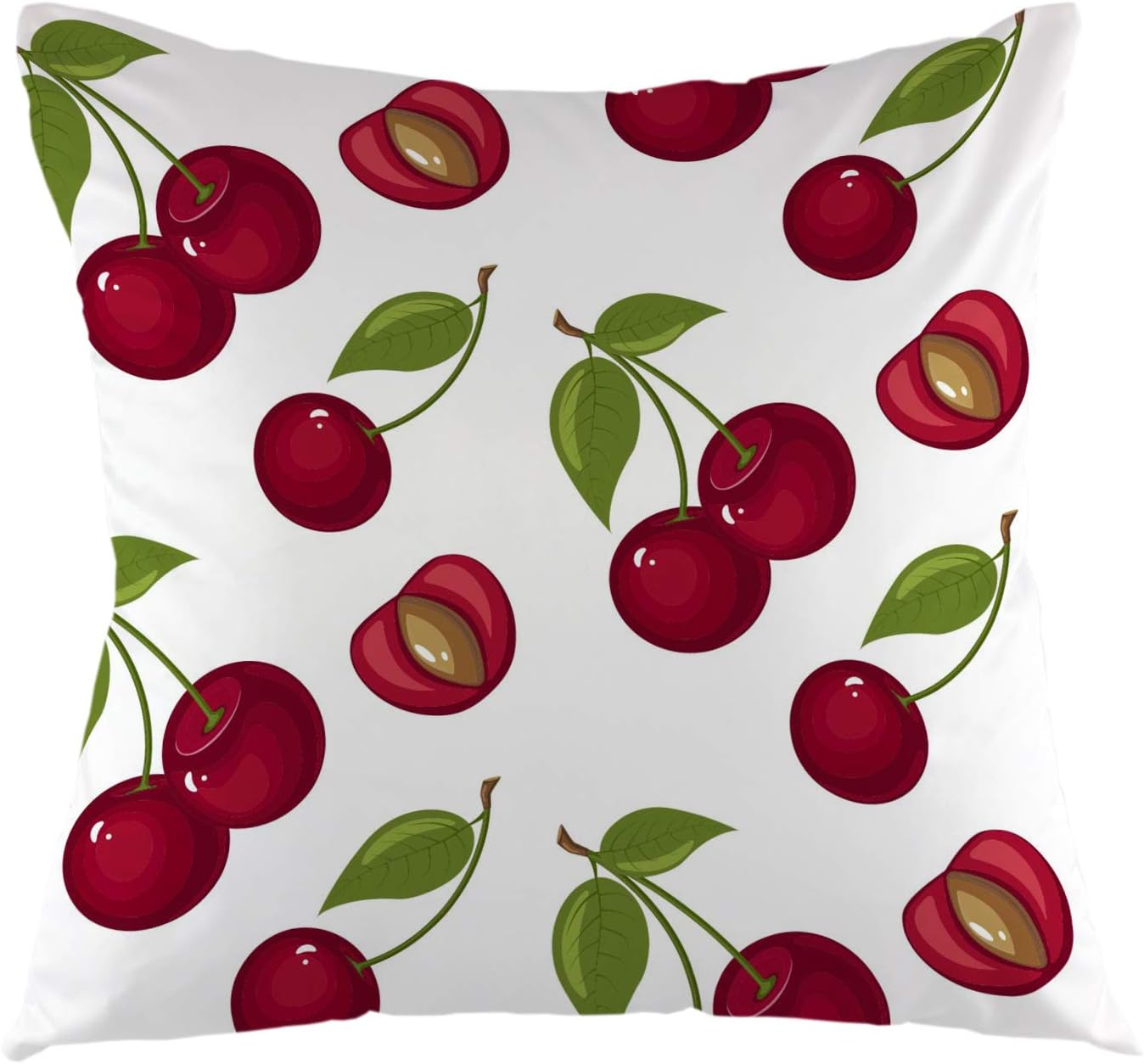 oFloral Cherry Pillow Case Sweet Red Ripe Cherries Throw Pillow Cover Square Cushion Case for Sofa Couch Car Bedroom Living Room Decor 18" x 18" inch