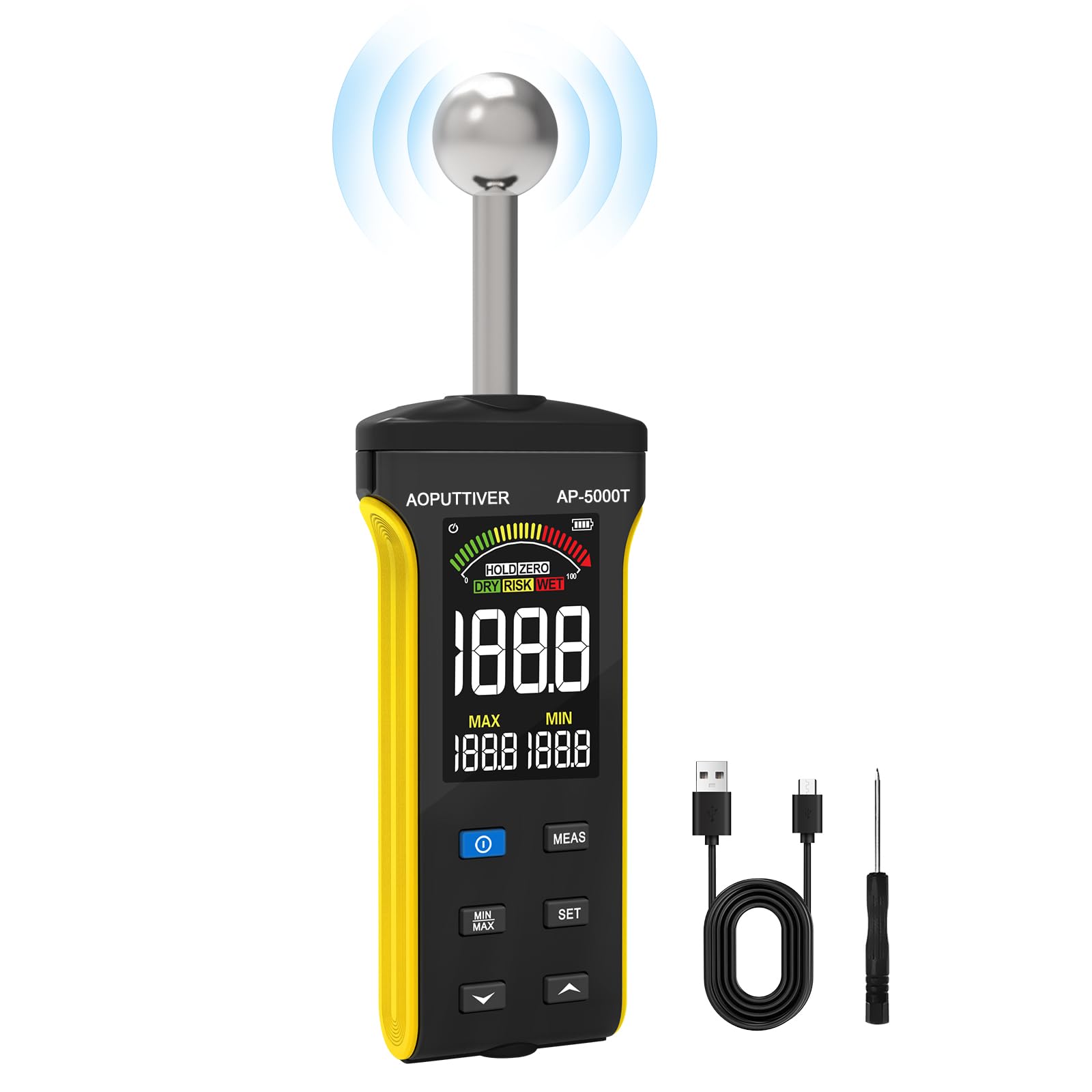 AOPUTTRIVER Damp Meter, Wood Moisture Meter for Walls, Wood, Masonry and Concrete with Color LCD Display and Alarm Moisture Reader, Detects up to 20-40mm Below Surface