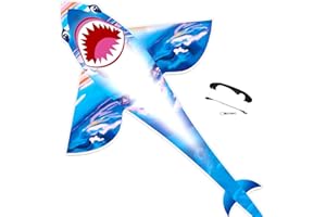 Flying Hoofer Large Shark Kite for Kids and Adults - Easy to Fly Single Line Kite with 300ft String Handle, Perfect for Beach Trips and Outdoor Games.