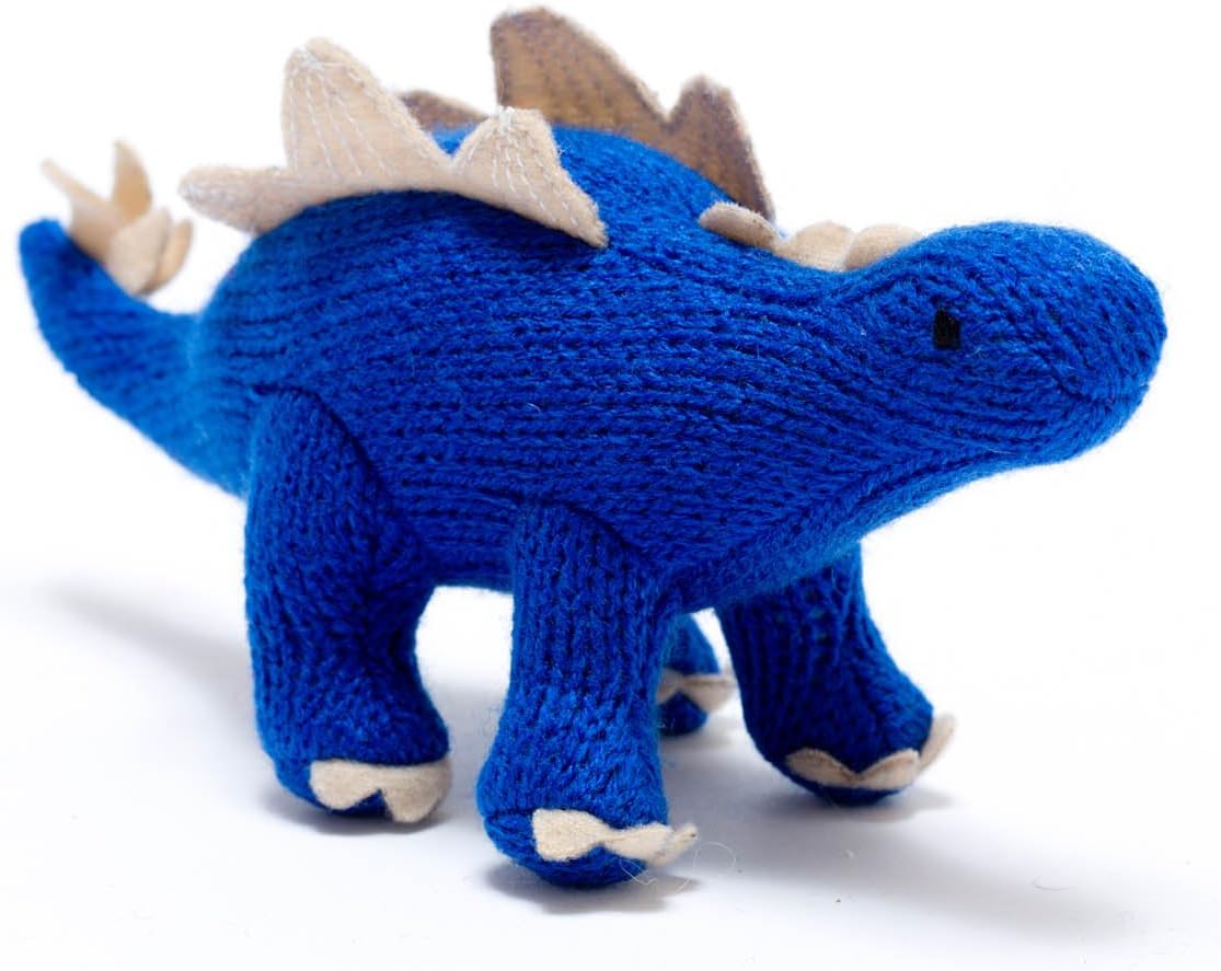Knitted Dinosaur Soft Toy Stegosaurus Rattle. Suitable from Birth.