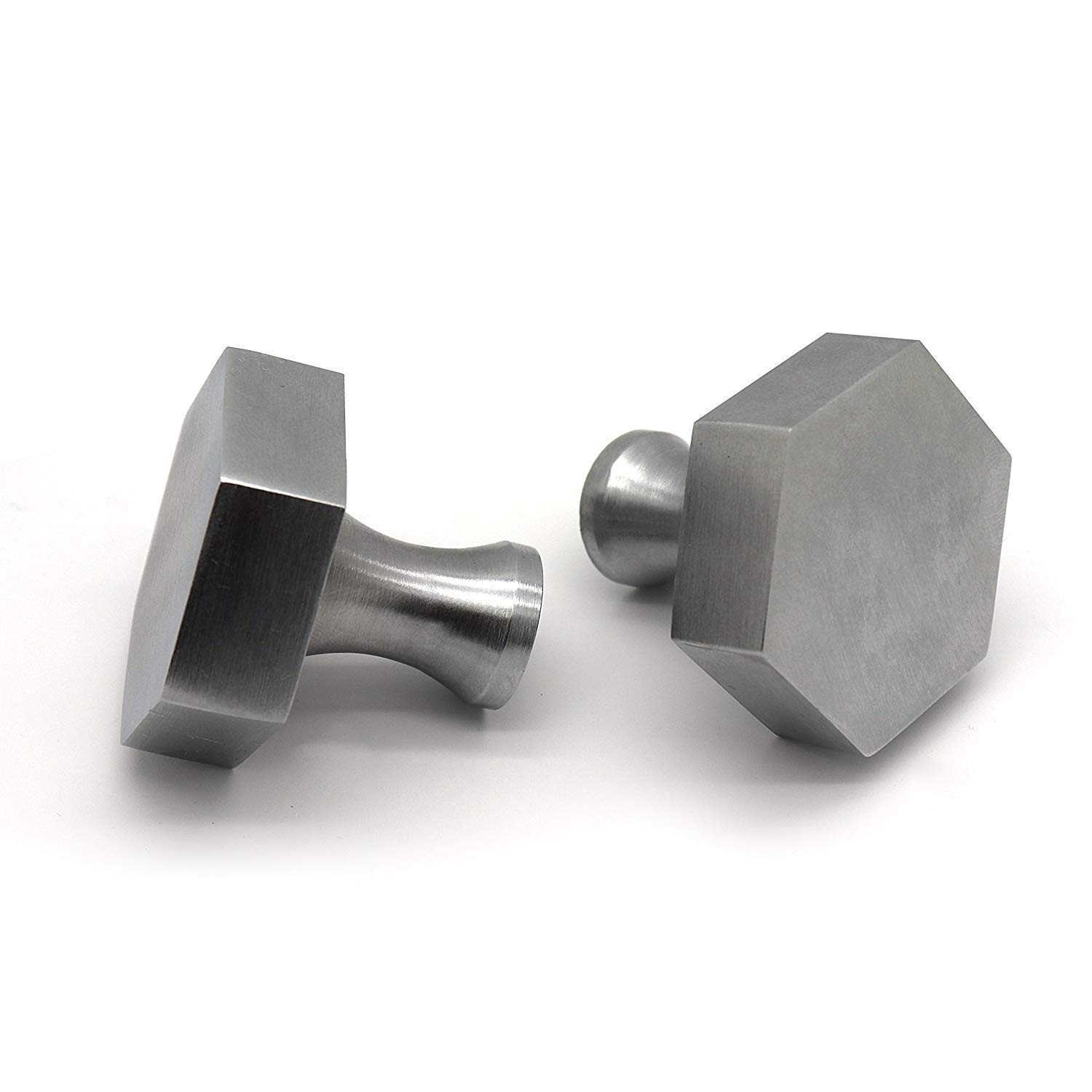 A Pair of Pushka Home Brushed Brass Hexagonal Silver Cupboard Door Knob. Suits doors up to 21mm