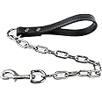 Didog 28 inch Length Heavy Duty Anti-bite Dog Giant Chain Leash with Leather Handle