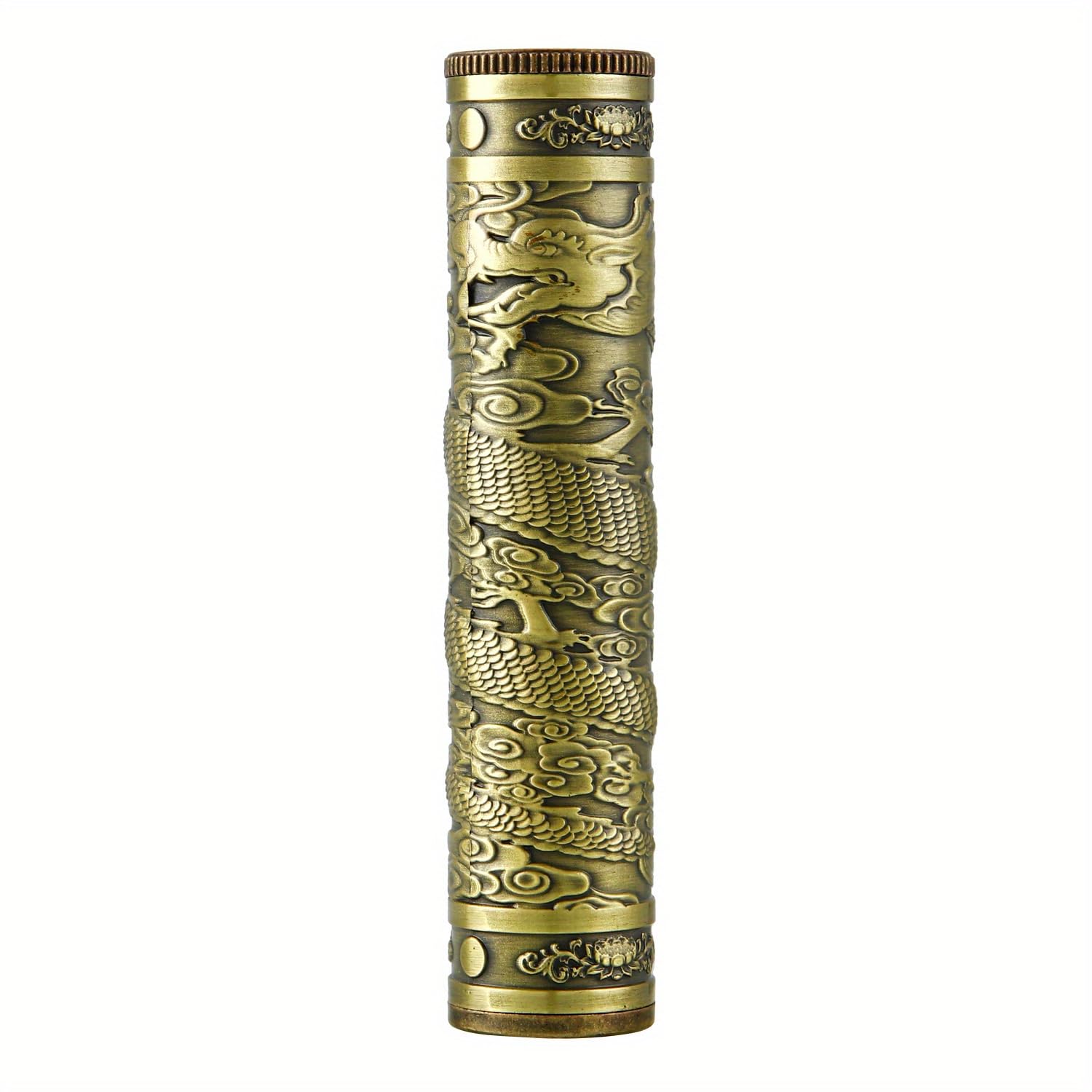 Photo 1 of OEAYA Retro Metal Cigarette Case Dragon Embossed Cigar Case Portable Airtight Tube Waterproof Cigarette Holder Case (Bronze Dragon)