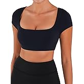 Sunzel Womens Short Sleeve Crop Top with Built in Bra Athletic Yoga T Shirt Casual Fitted Workout Gym Active Tee with Padding