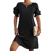 HOTOUCH Womens Summer Dress 2025 Short Sleeve A-Line Mini Dress Casual Crew Neck Shift Dress Beach Sundress with Pockets