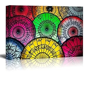 Colorful Asian Umbrellas with Patterned Designs - Canvas Art Home Art - 12x18 inches