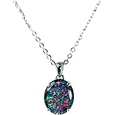 Australian Triplet Opal - Fire Opal - Genuine Australian Triplets Opal Necklace Pendant in Sterling Silver White Gold Plated Women's Jewelry