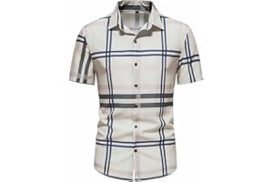 NaRHbrg Men's Fashion Button Down Shirt Short Sleeve Casual Button Up Shirts Slim Fit Printed Business Dress Shirts