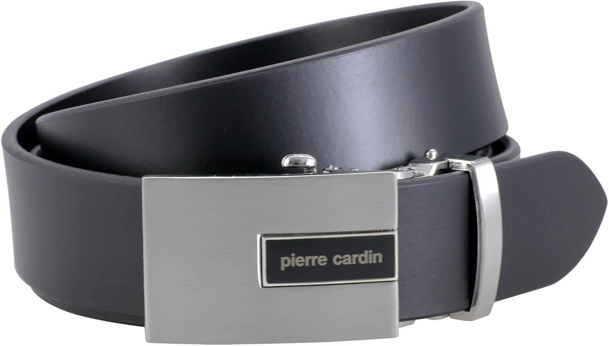 Mens leather belt / Mens belt Pierre Cardin, auto lock buckle, black