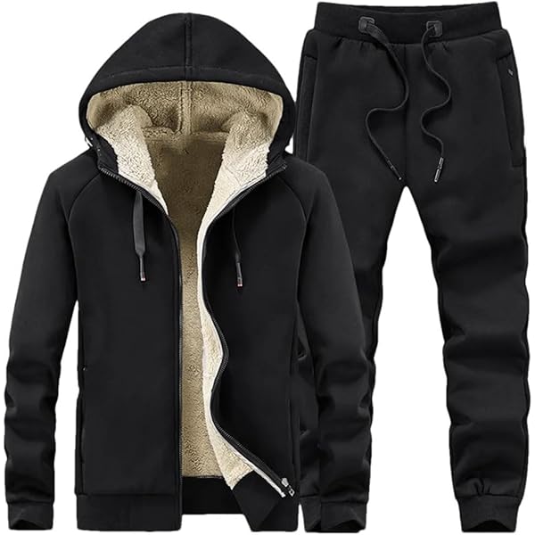 ZMIN Mens Tracksuits Winter Set Warm Hoodies Suit Casual Fleece