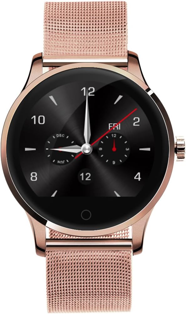 Diggro K88H – Smart Wrist Watch with Heart Rate Monitor Watch Bluetooth Phone, IP54 Waterproof, Dust Proof, Pulse Pedometer Sleep analysis Calorie Counter for iOS Android (Rose golden steel band)