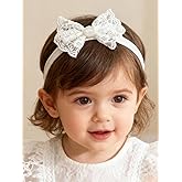 ICKEYOU Baby Girls Cute Lace Bow Headband Soft Cotton Elastic Hair Accessories for Toddlers Newborns Ideal for Birthdays Baby Shower Photoshoots Special Occasions()
