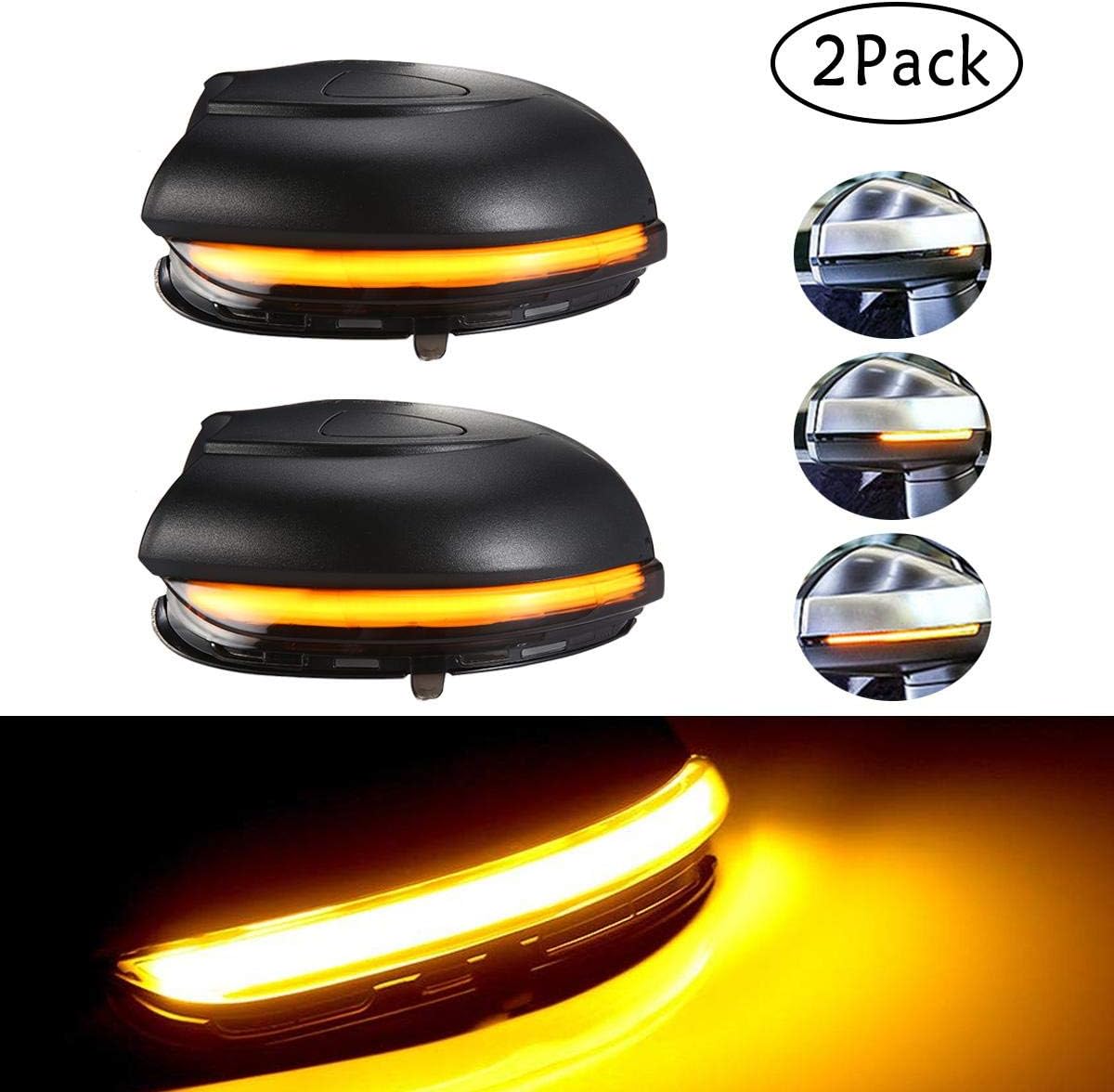 Moshbu Smoked Lens Dynamic Sequential Blink LED, Side Mirror Turn Signal Light Strip Assembly for Volkswagen Golf MK6 GTI 6 R20 MKVI Touran(1pair)-Attractive Sequential Design
