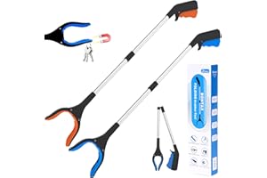 BONTAX 32" Reacher Grabber Pickup Tool 2 Pack, Foldable Seniors Handicap Daily and Trash Picker Upper Grabbers Daily Living Tools (Blue and Orange)