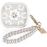 CameCosy Transparent Case Compatible for Beats Powerbeats Pro 2 2025 with Pearl Bracelet Keyring, Silicone Cover with White Flowers Pattern for Girls, Shockproof Waterproof Anti-Scratches Anti-dust