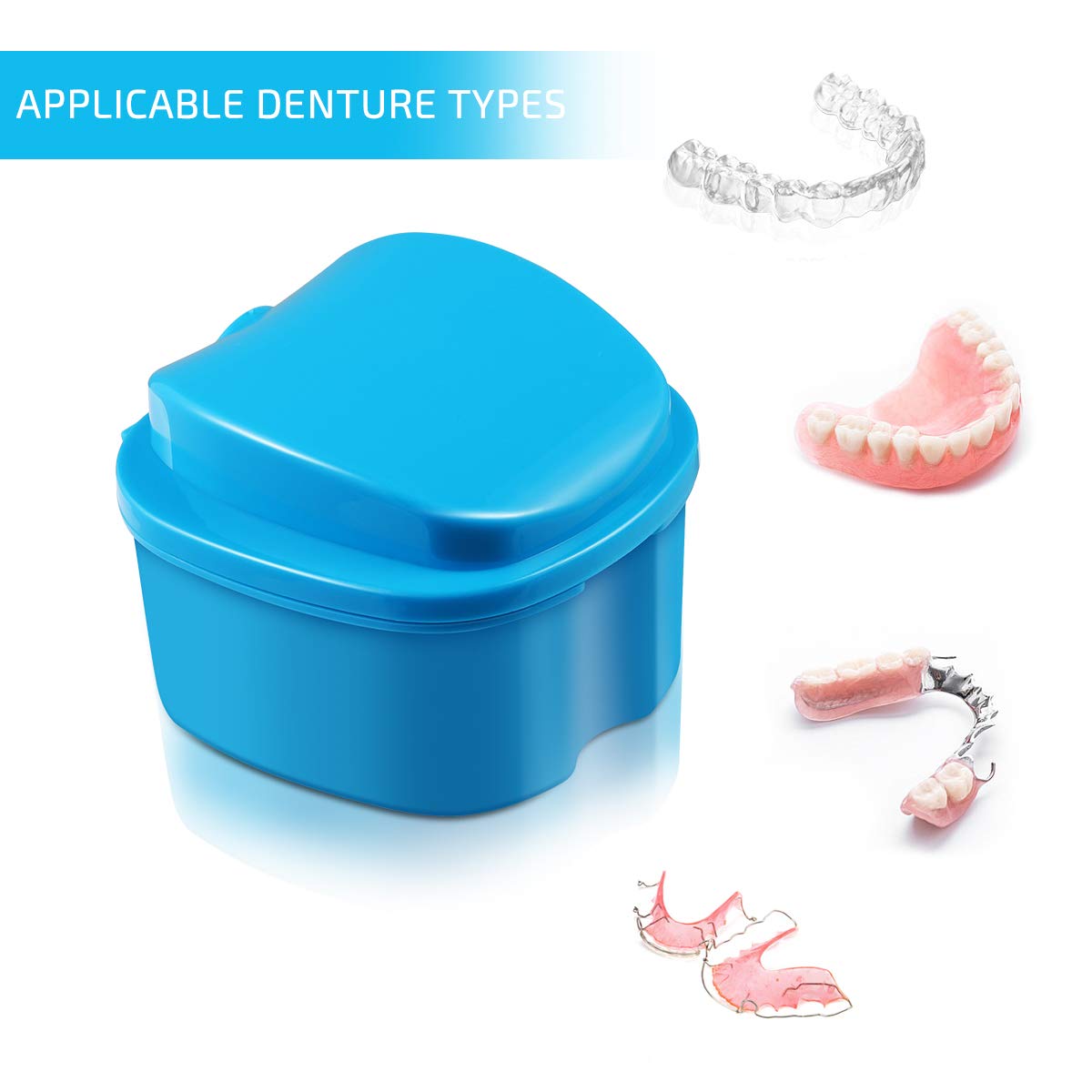 ROSENICE Denture Case, Denture Bath Box Case Dental Orthodontic Retainer, False Teeth Storage Case Box with Strainer (Sky-blue) : Beauty
