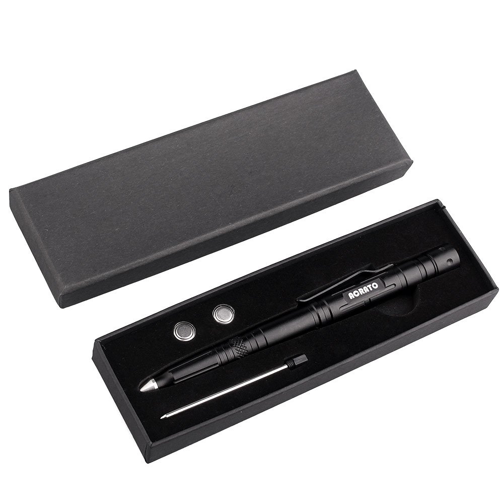 Tactical Pen ACRATO Kubotan Multifunktional Tactical Stift Military Pen mit Kugelschreiber Taschenlampe Glasbreche zur Selbstverteidigung Campingwerkzeug Militärwerkzeug Schwarz