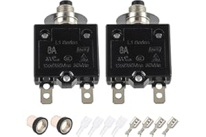 EPLZON 8A Manual Reset Push Button Circuit Breaker 125/250V AC 50V DC Thermal Overload Protector with Quick Connect Terminals and Waterproof Button Caps Assortment Kit(Pack of 2 pcs)