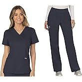 Cherokee Scrub Set for Women, Mock Wrap Top & Mid Rise Straight Leg Pant, Ultra Soft 2-Way Stretch Medical Uniform - CK00040C