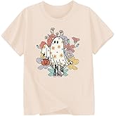 Halloween T-Shirt for Girls Retro Spooky Cotton Short Sleeve Tee for Ages 1-10