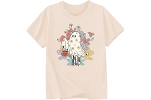 GOENGMO Halloween T-Shirt for Girls Retro Spooky Cotton Short Sleeve Tee for Ages 1-10