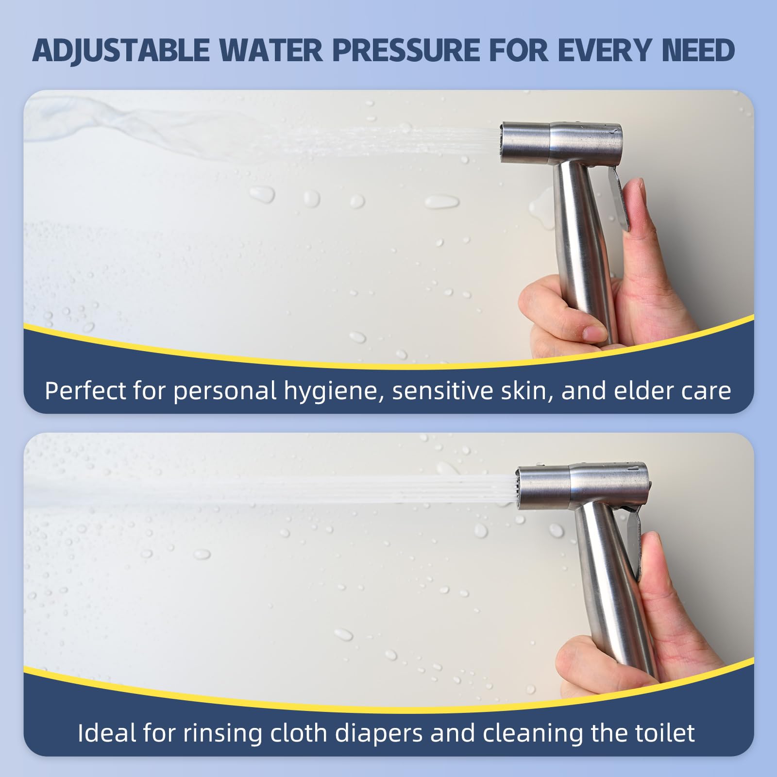 Vayzluiy Handheld Toilet Bidet Sprayer for Toilet-Adjustable Water Pressure Control with Bidet Hose for Feminine Wash, Stainless Steel Brushed Nickel Cloth Diaper for Baby Wash (Stainless Steel, 1)