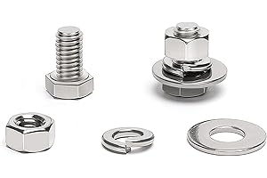(30 Sets) 1/4-20 x 3/4" Hex Head Screw Bolt, Nuts, Flat Washer & Spring Lock Washers, 18-8 (304) Stainless Steel, Fully Threaded, by Skvltvfyt
