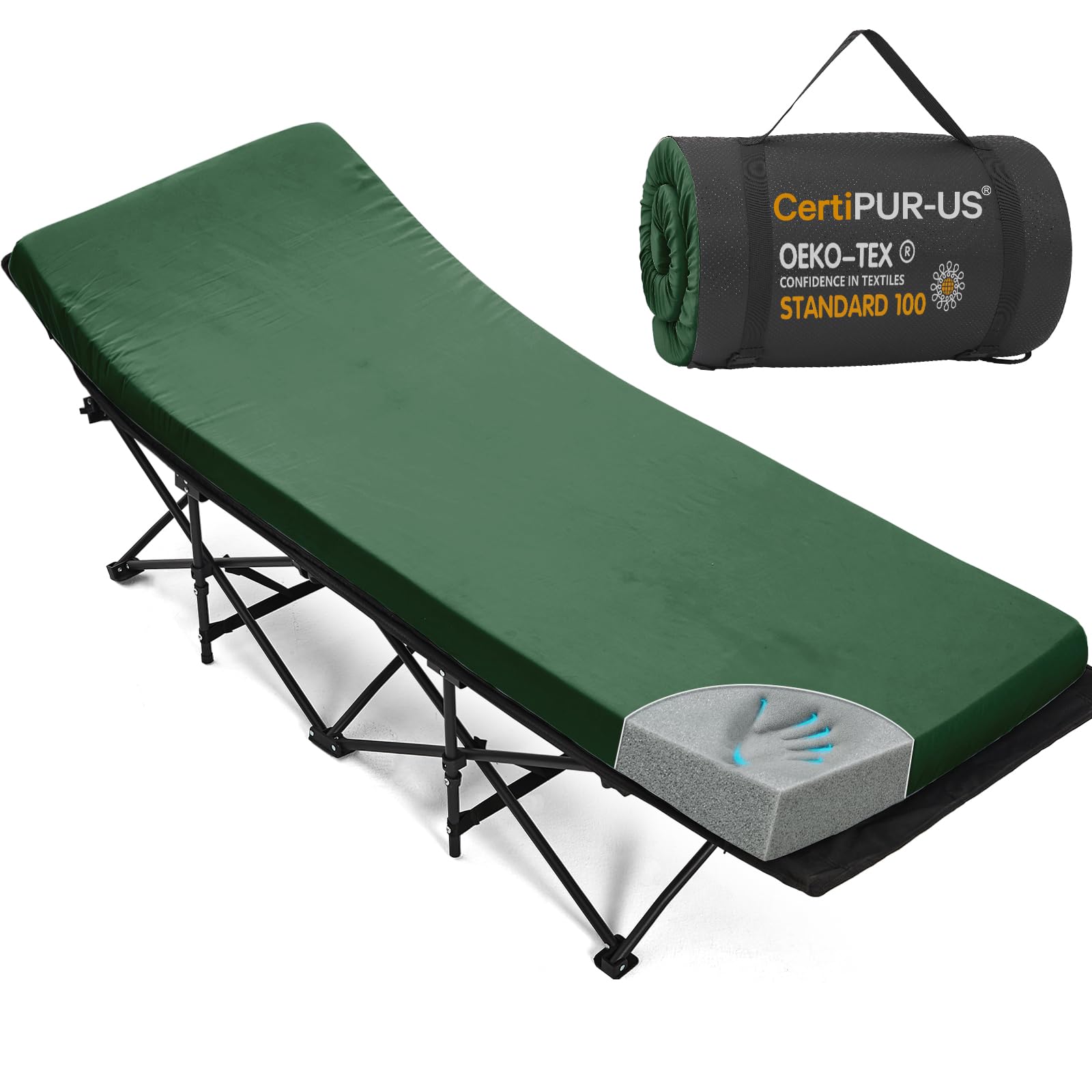 Photo 1 of Cymula Camping Cot Mattress 2in Memory Foam Sleeping Pad,Soft Warm Non-Slip Memory Foam Mattress Topper with Retaining for Adults,Portable Roll up Pad for Travel,Car,Tatami,Play Mat (Green 75"X30")
