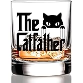 RZHV The Catfather Black Cat Old Fashioned Whiskey Glass, Funny Father's Day Anniversary Birthday Gifts for Men Husband Dad Uncle Grandpa Friends Coworkers Cat Lover