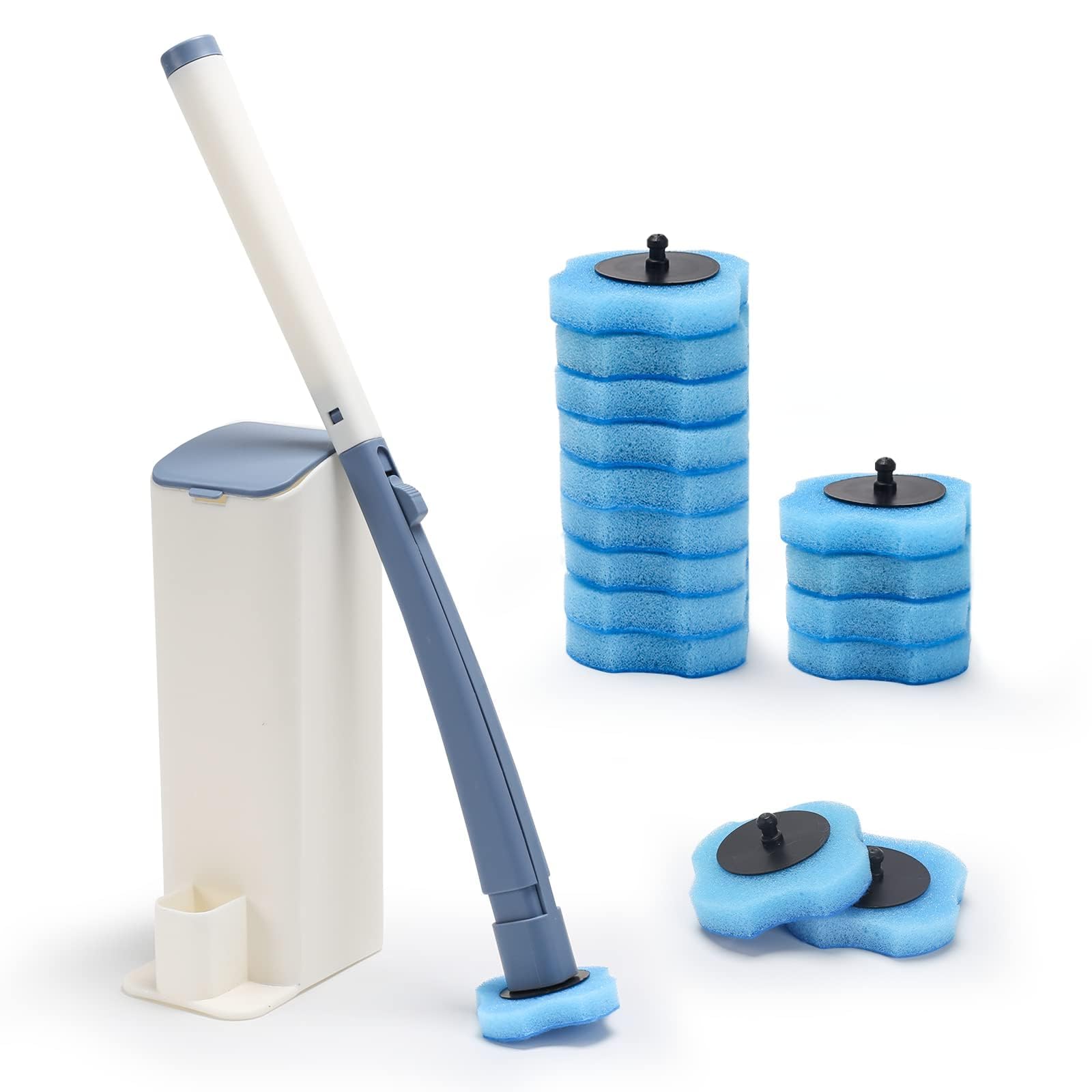 Zythrem Disposable Toilet Brush Disposable Toilet Cleaning System Toilet Brush and Holder Set with 16 Cleaner Refills Toilet Wand Kit for Toilet Bowl Cleaner Bathroom Sink Bathtub