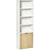 HOMCOM 6-Tier Bookcase, Tall Storage Bookshelf with Double Door Cabinet, Modern Display Shelves for Home Office, Living Room,
