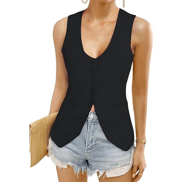COCCKO Vest For Women Trendy Scoop Neck Sleeveless Button