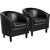 Yaheetech Accent Chairs Set of 2, Faux Leather Barrel Armchairs Black | Water-resistant Faux Leather Chairs with High-density