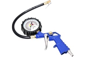 Tire Inflator with Pressure Gauge, 220 PSI Air Chuck with Hose and Quick Connect Plug for RV Car Motorcycle Bike