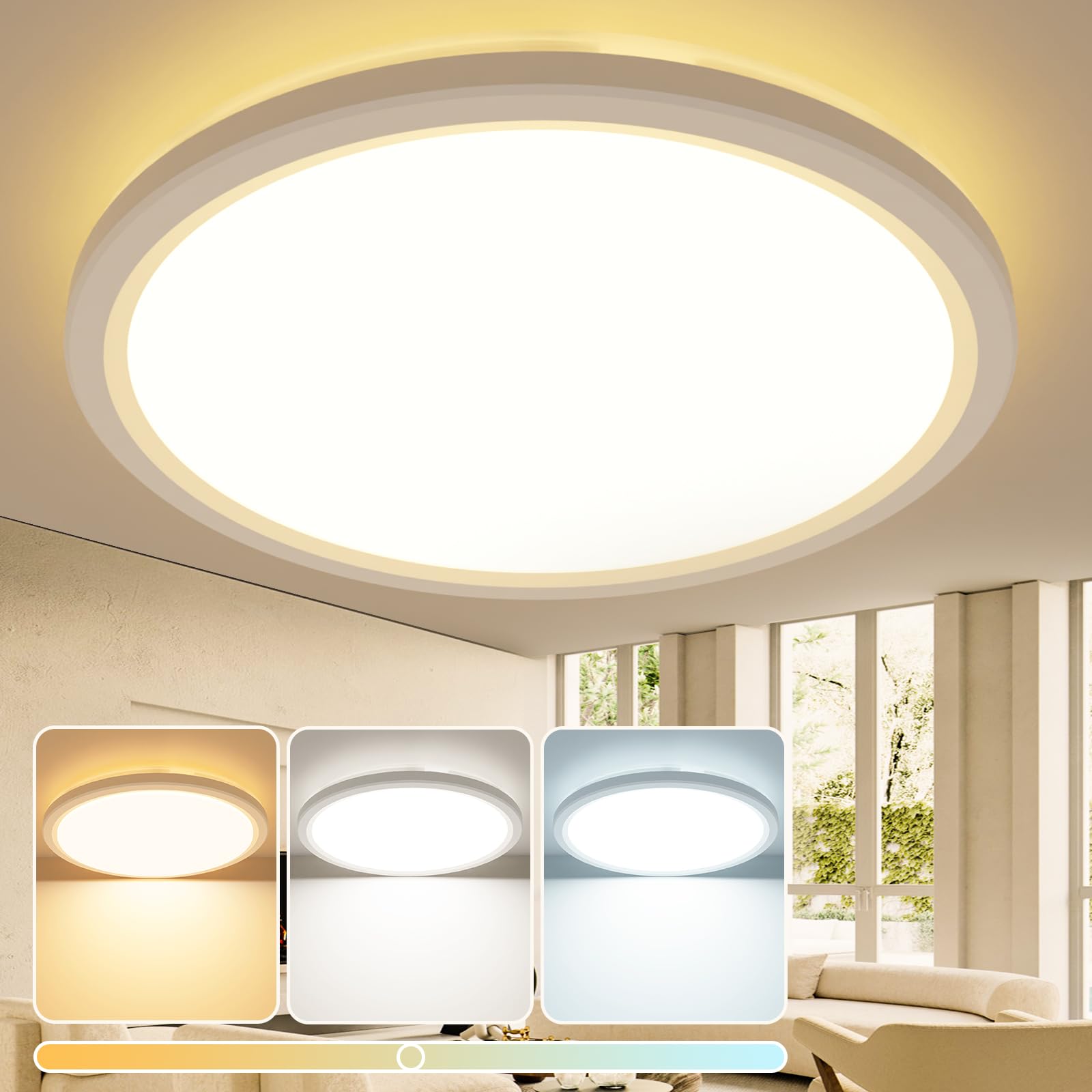 slochi LED Ceiling Lights, 38CM 36W 3600LM Round Bathroom Lights,3000K/4000K/6500K Flush Mount Ceiling Lamp for Bedroom,Kitchen,Living Room,Utility Room
