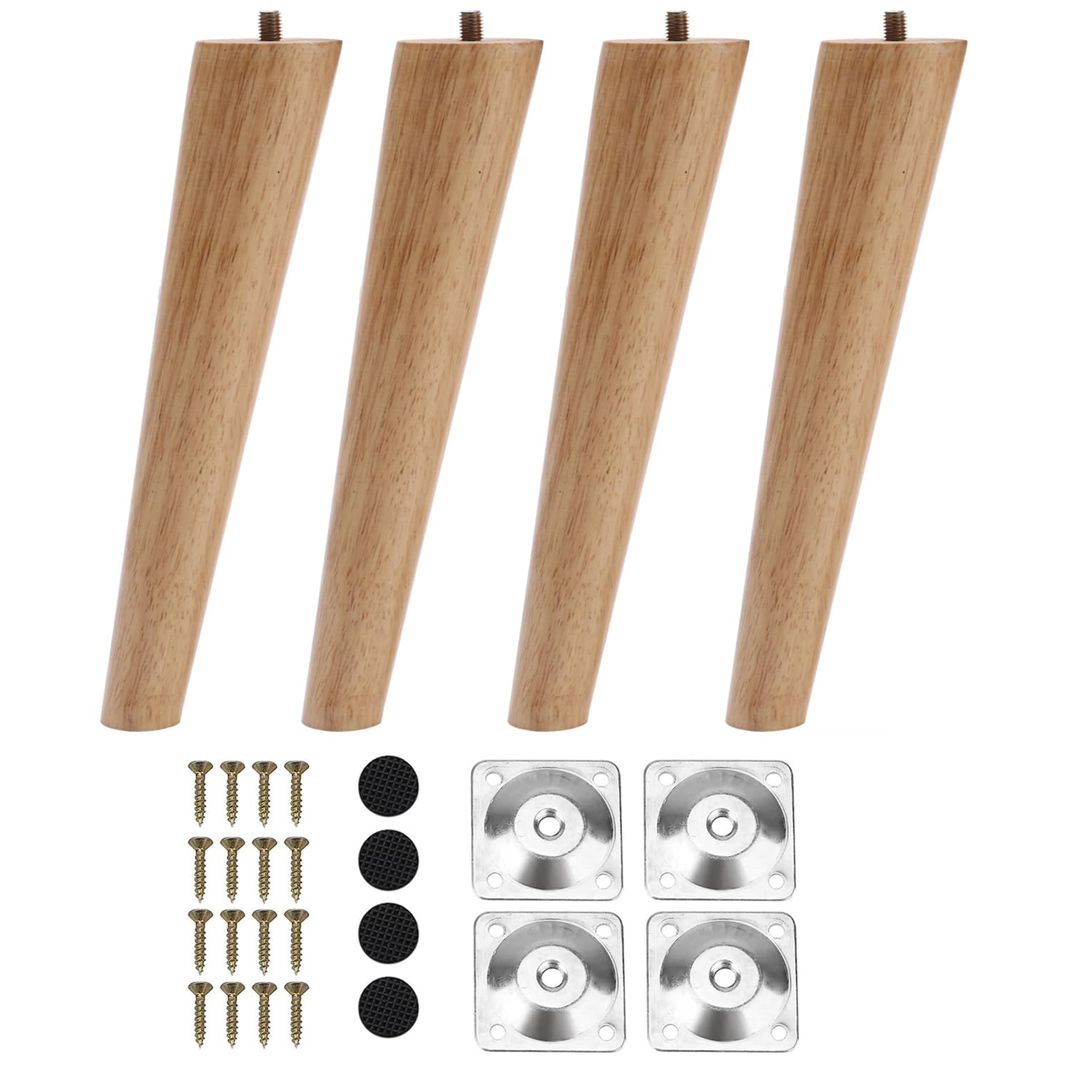 INMOZATA 4PCS Wooden Furniture Legs 20cm Replacement Sofa Legs Chair Legs with Mounting Plates & Screws, Furniture Feet for Chair Bed Sofa Couch Table Cupboard Cabinet Ottoman (20cm, Natural Colour)