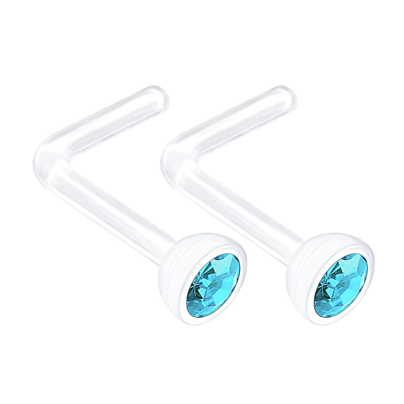 KJM FASHION 2 x Bioflex L Shaped Nose Rings 20g 0.8mm 5mm Nostril Screw 2.5mm L Shape Piercing Jewelry - See More Colors,aquamarine