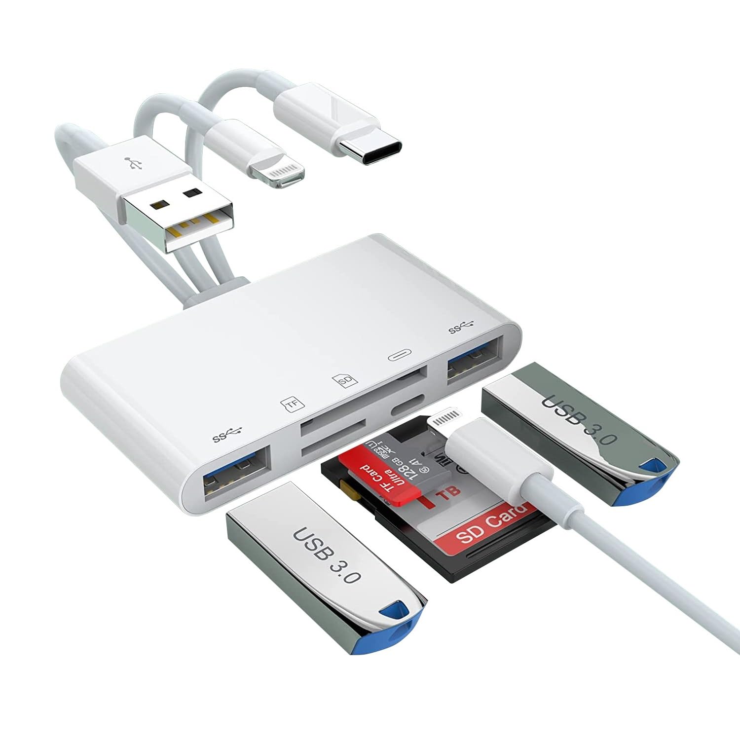 Photo 1 of [Apple MFi Certified] 5-in-1 iPhone Memory Card Reader, USB OTG Adapter & SD/TF Card Camera Viewer for iPhone/iPad/PC/Android/Camera/USB C & A Devices, Supports SD/Micro SD/SDHC/SDXC/MMC Plug and Play