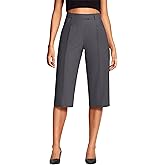 ISEEGZ 18'' Capri Pants for Women Relaxed Fit Dressy Capris Pant Pleated Business Casual Work Trousers with Pockets