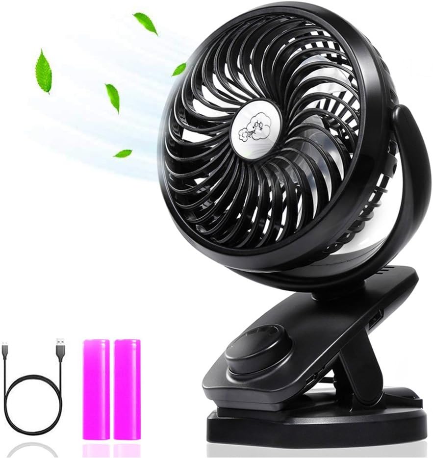 Clip on Fan, Battery Operated Clip on Portable Fan with 4400mAh Power Bank, Rechargeable Battery Personal Cooling Fan for Baby Stroller, 6-32 Hours Working Time, Stepless Regulation, Strong Airflow