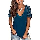 WMZCYXY Womens Lace Short Sleeve Tops V Neck Summer T Shirt Dressy Casual Blouses