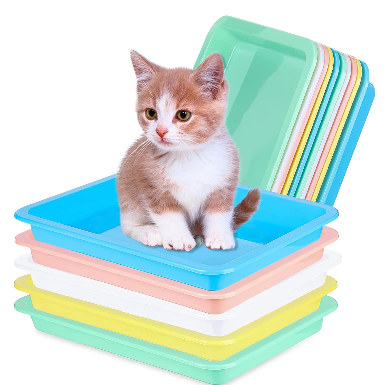 Photo 1 of 10 Pcs Small Litter Box for Kittens,Plastic Portable Small Litter Pan Waterproof Bunny Cat Litter Box,Multi Color Durable Nonstick Litter Tray Travel Toilet for Small Pet Guinea Pig Rabbit Low Entry