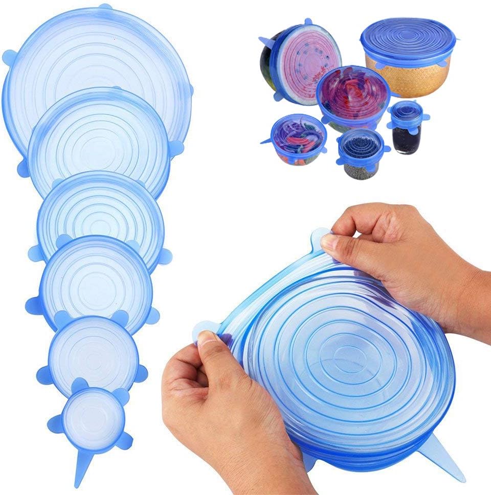 Chzeo Stretch Lids, Super Silicone Stretch Lids Reusable and Durable Food Saving Cover, Fresh-Keeping Cover, 6 Pack Expandable to Fit Various Sizes and Shapes of Containers