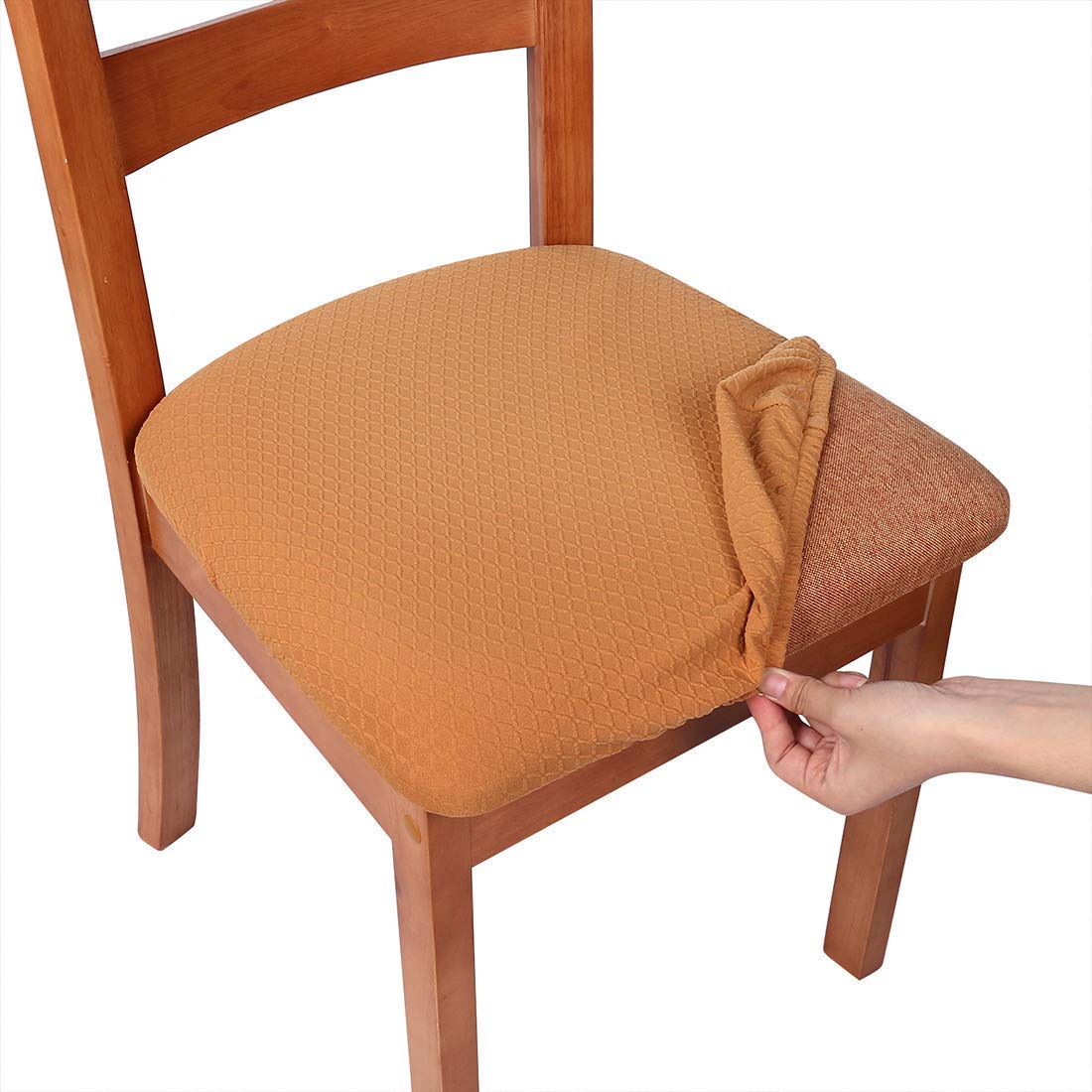 smiry Stretch Chair Seat Covers for Dining Room, Camel Set of 4 Jacquard Dining Chair Seat Protectors Chair Slipcovers