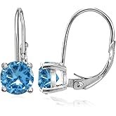 Sterling Silver Simulated Gemstone 6mm Round Leverback Earrings